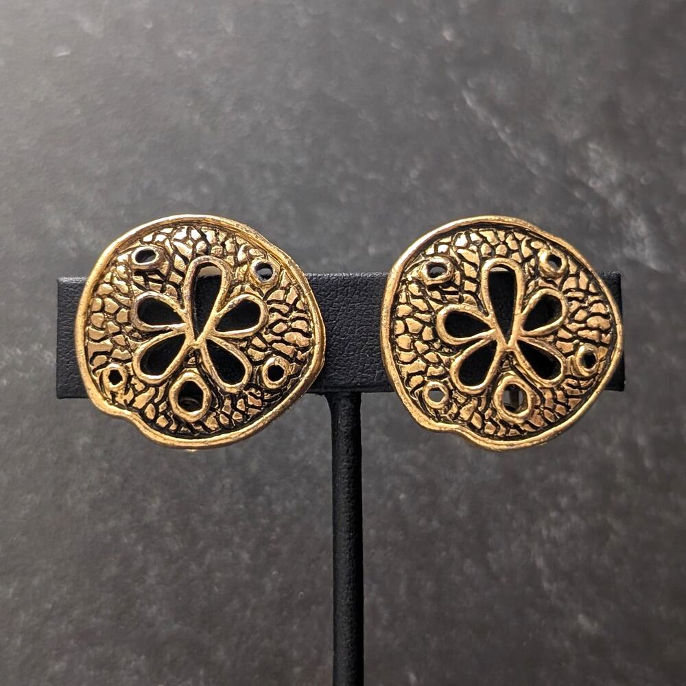 Vintage Clip On Earrings - Large Sand Dollar Beach Theme Statement Earrings